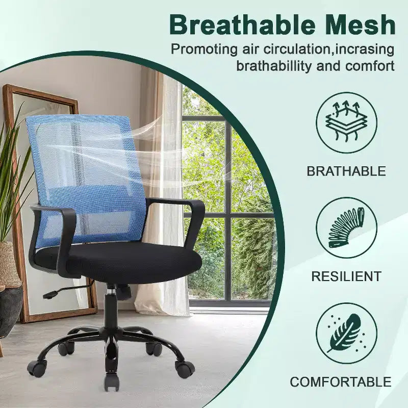 Chaise de bureau pivotante à dossier en maille, avec support lombaire et rotation à 360°, pour bureau à domicile, chaise de bureau moderne