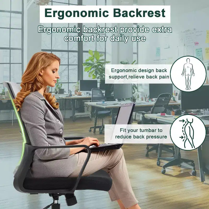 Chaise de bureau pivotante à dossier en maille, avec support lombaire et rotation à 360°, pour bureau à domicile, chaise de bureau moderne