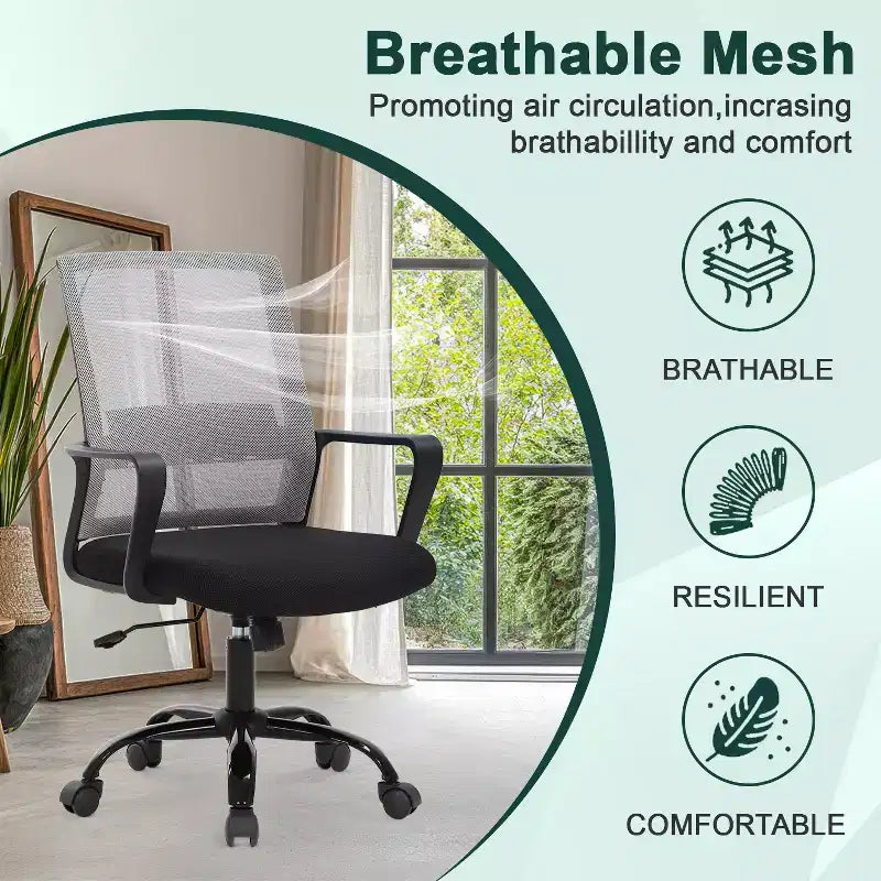 Chaise de bureau pivotante à dossier en maille, avec support lombaire et rotation à 360°, pour bureau à domicile, chaise de bureau moderne