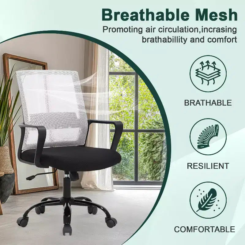 Chaise de bureau pivotante à dossier en maille, avec support lombaire et rotation à 360°, pour bureau à domicile, chaise de bureau moderne
