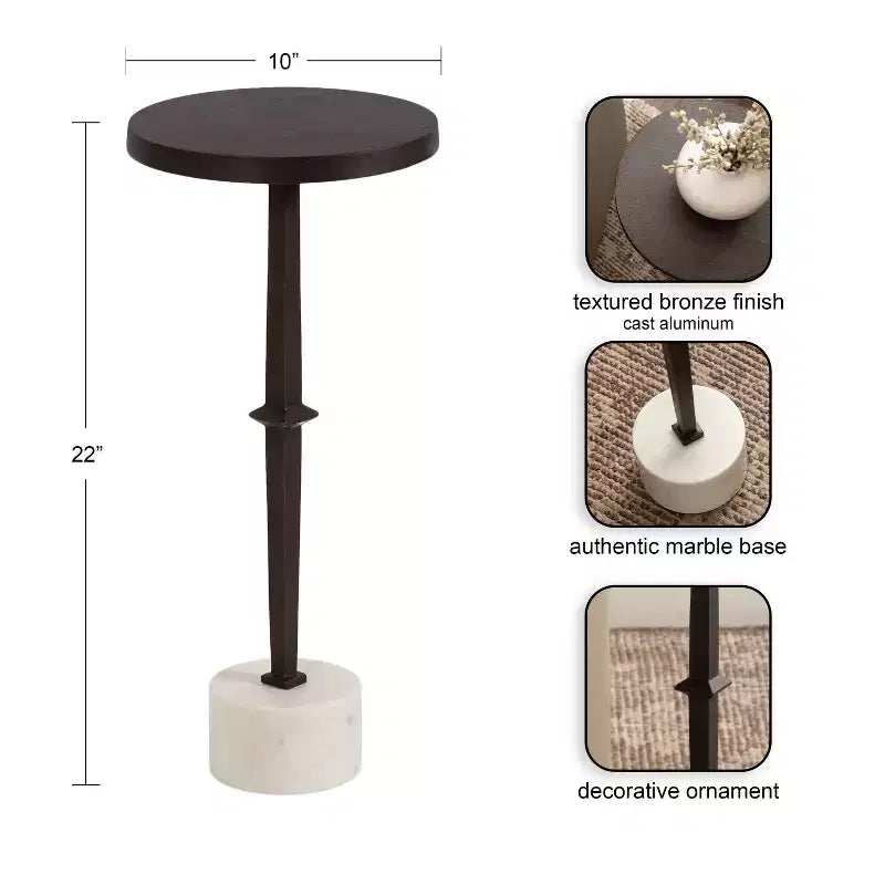 Table de bar sur pied, 10x10x22, Bronze et Marbre