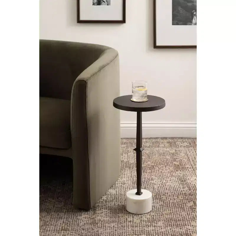 Table de bar sur pied, 10x10x22, Bronze et Marbre