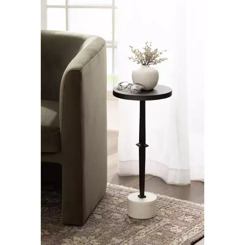 Table de bar sur pied, 10x10x22, Bronze et Marbre