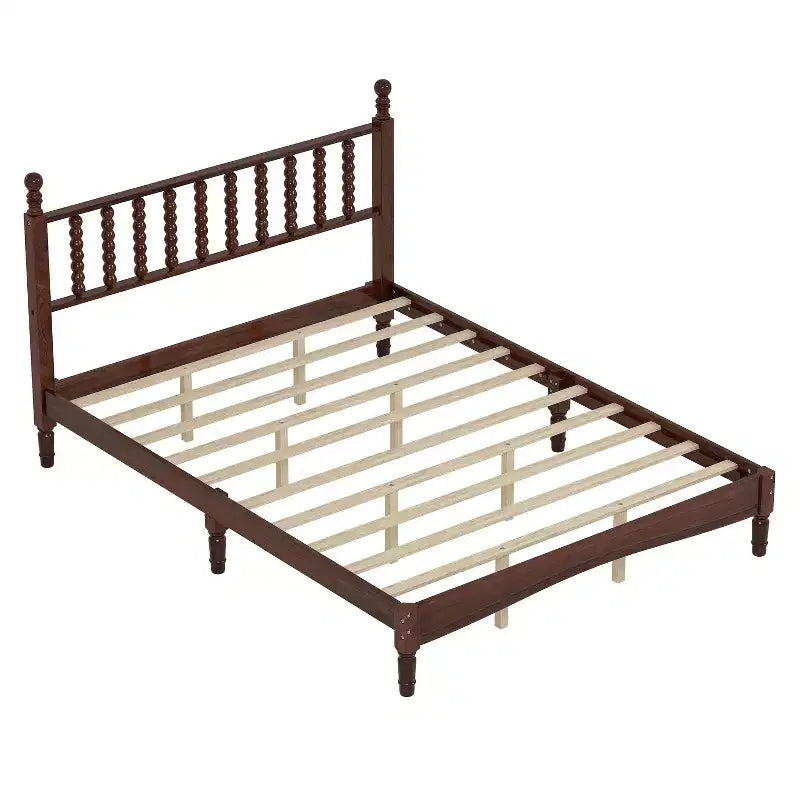 Lit plateforme queen size en bois avec tête de lit en forme de calebasse, lit de style rétro avec support à lattes en bois -