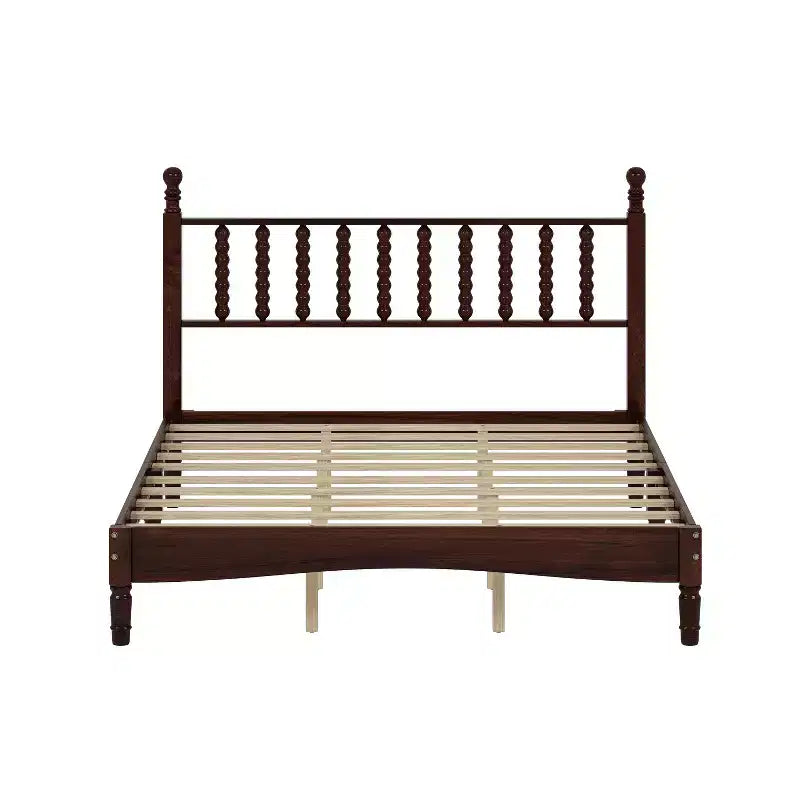 Lit plateforme queen size en bois avec tête de lit en forme de calebasse, lit de style rétro avec support à lattes en bois -