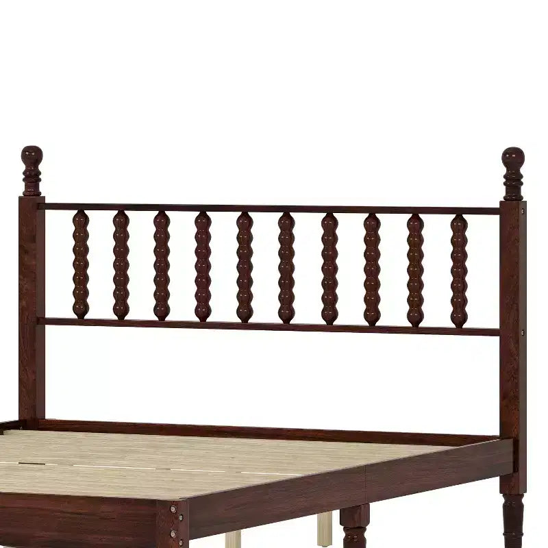 Lit plateforme queen size en bois avec tête de lit en forme de calebasse, lit de style rétro avec support à lattes en bois -