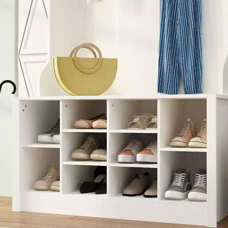 Famapy Wood 3-in-1 Hall Tree Bench with Double Hooks and Shelves