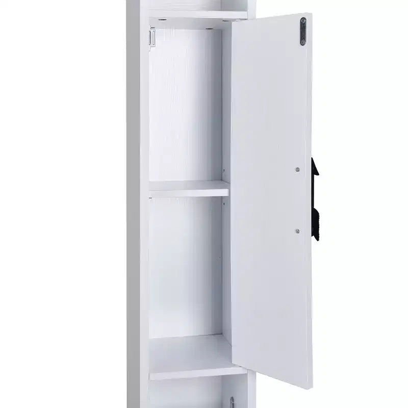 Armoire de salle de bain haute, armoire de rangement étroite et mince, tour de lin avec 2 portes et 1 tiroir, armoire au sol avec étagères réglables, blanc