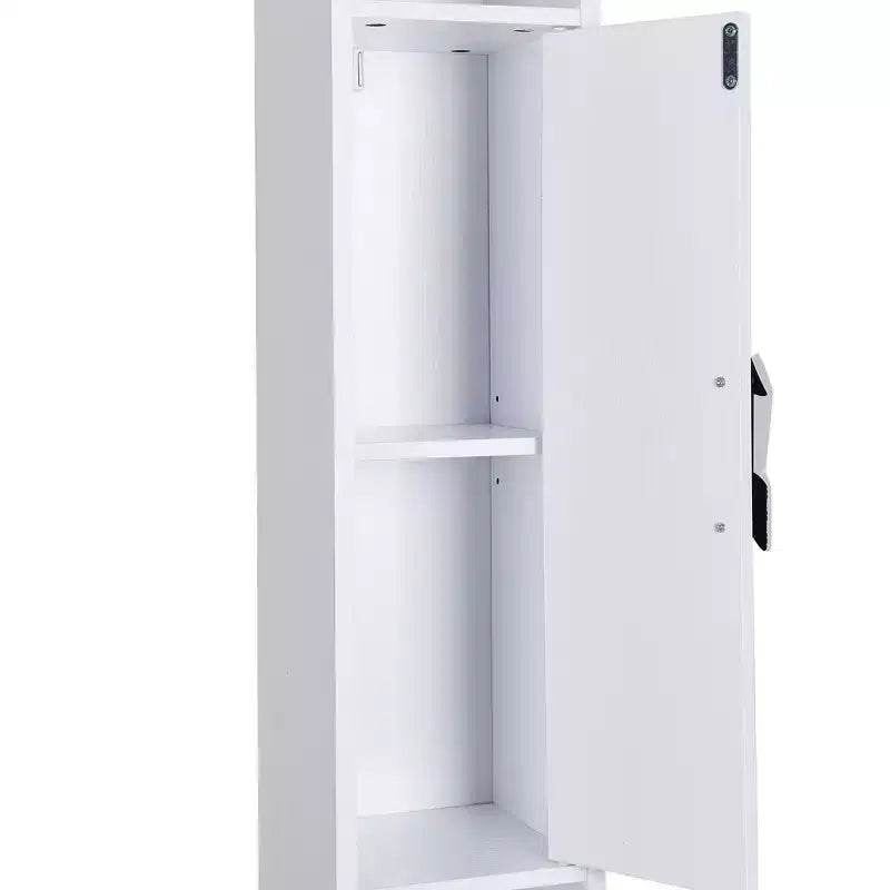 Armoire de salle de bain haute, armoire de rangement étroite et mince, tour de lin avec 2 portes et 1 tiroir, armoire au sol avec étagères réglables, blanc