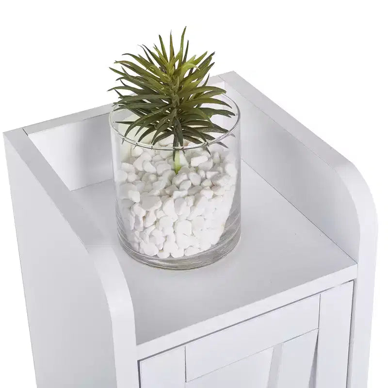 Armoire de salle de bain haute, armoire de rangement étroite et mince, tour de lin avec 2 portes et 1 tiroir, armoire au sol avec étagères réglables, blanc