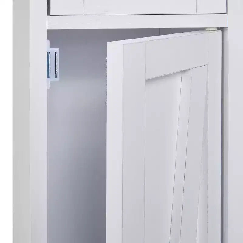 Armoire de salle de bain haute, armoire de rangement étroite et mince, tour de lin avec 2 portes et 1 tiroir, armoire au sol avec étagères réglables, blanc