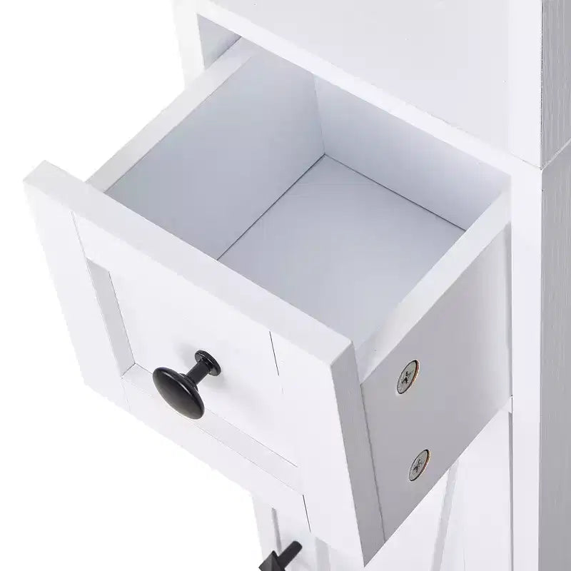 Armoire de salle de bain haute, armoire de rangement étroite et mince, tour de lin avec 2 portes et 1 tiroir, armoire au sol avec étagères réglables, blanc