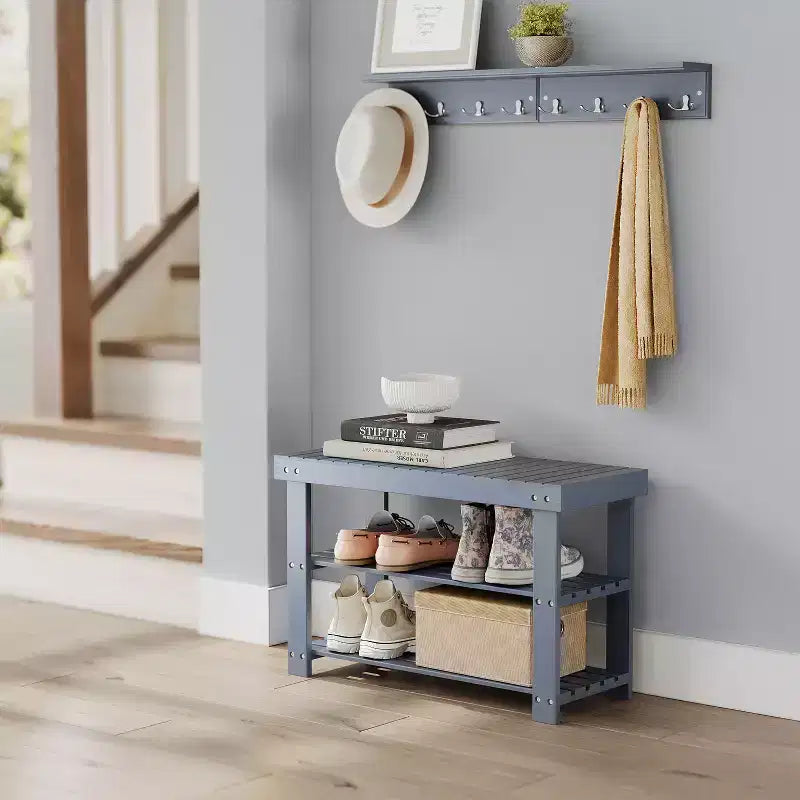 Banc à chaussures, Organisateur de rangement à chaussures à 3 niveaux en bambou, Banc d'entrée, Supporte jusqu'à 130 kg, 28,7 x 70,1 x 45,2 cm, pour entrée, salle de bain, chambre
