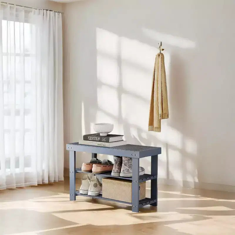 Banc à chaussures, Organisateur de rangement à chaussures à 3 niveaux en bambou, Banc d'entrée, Supporte jusqu'à 130 kg, 28,7 x 70,1 x 45,2 cm, pour entrée, salle de bain, chambre