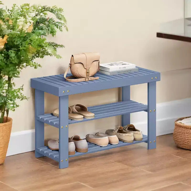 Banc à chaussures, Organisateur de rangement à chaussures à 3 niveaux en bambou, Banc d'entrée, Supporte jusqu'à 130 kg, 28,7 x 70,1 x 45,2 cm, pour entrée, salle de bain, chambre