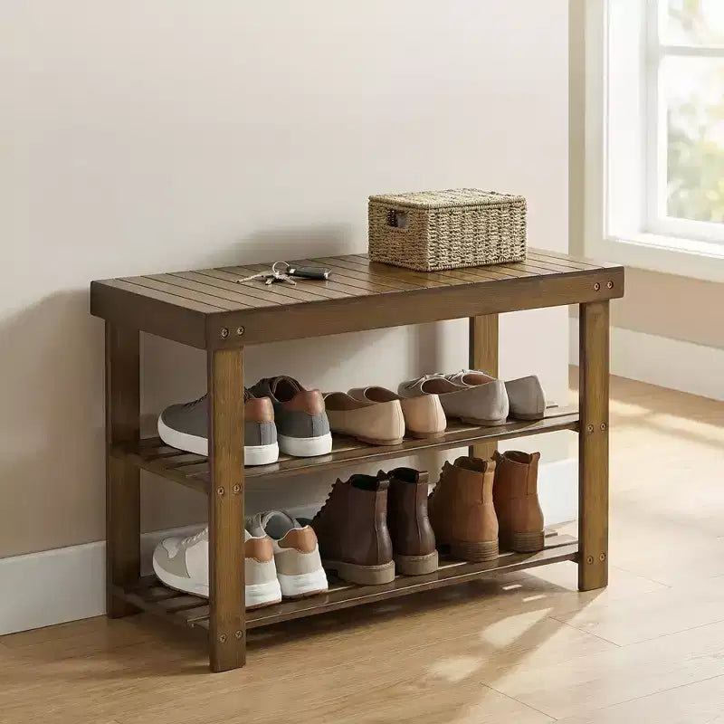 Banc à chaussures, Organisateur de rangement à chaussures à 3 niveaux en bambou, Banc d'entrée, Supporte jusqu'à 130 kg, 28,7 x 70,1 x 45,2 cm, pour entrée, salle de bain, chambre