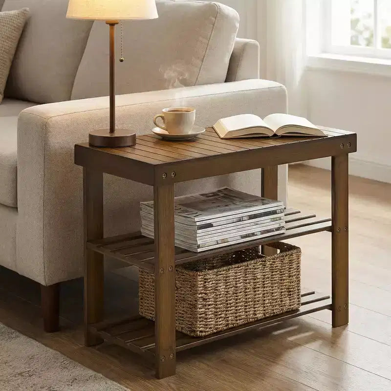 Banc à chaussures, Organisateur de rangement à chaussures à 3 niveaux en bambou, Banc d'entrée, Supporte jusqu'à 130 kg, 28,7 x 70,1 x 45,2 cm, pour entrée, salle de bain, chambre