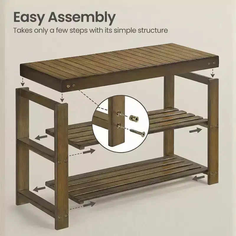 Banc à chaussures, Organisateur de rangement à chaussures à 3 niveaux en bambou, Banc d'entrée, Supporte jusqu'à 130 kg, 28,7 x 70,1 x 45,2 cm, pour entrée, salle de bain, chambre