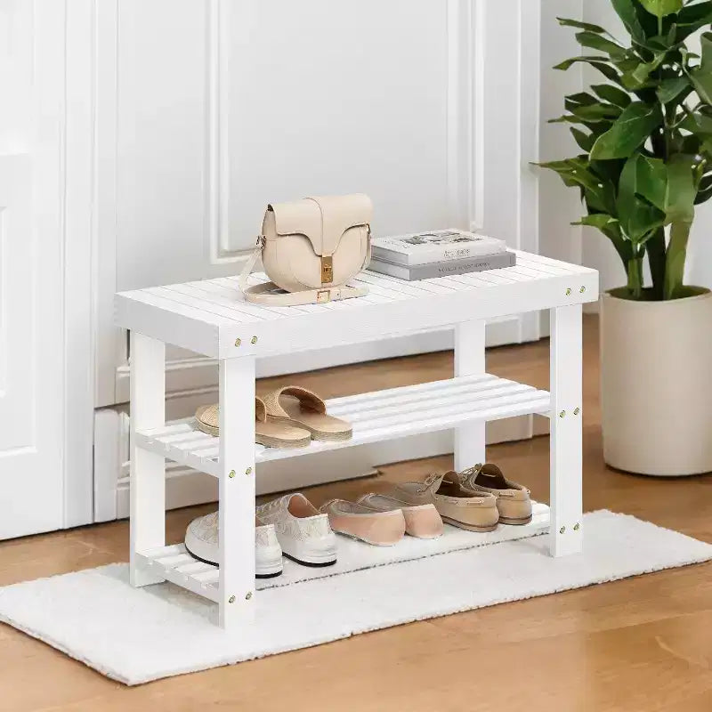 Banc à chaussures, Organisateur de rangement à chaussures à 3 niveaux en bambou, Banc d'entrée, Supporte jusqu'à 130 kg, 28,7 x 70,1 x 45,2 cm, pour entrée, salle de bain, chambre