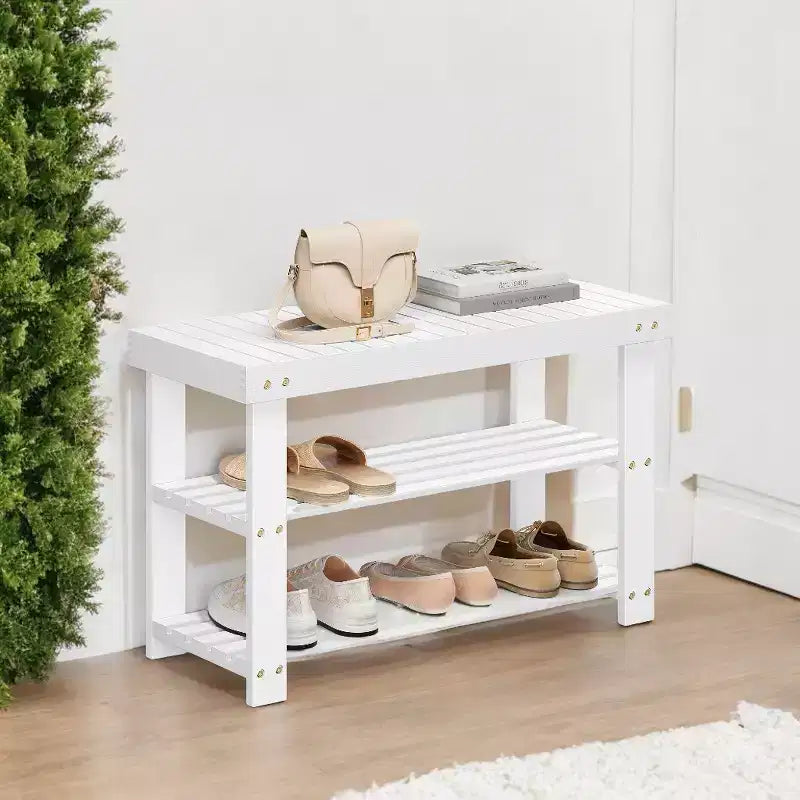 Banc à chaussures, Organisateur de rangement à chaussures à 3 niveaux en bambou, Banc d'entrée, Supporte jusqu'à 130 kg, 28,7 x 70,1 x 45,2 cm, pour entrée, salle de bain, chambre