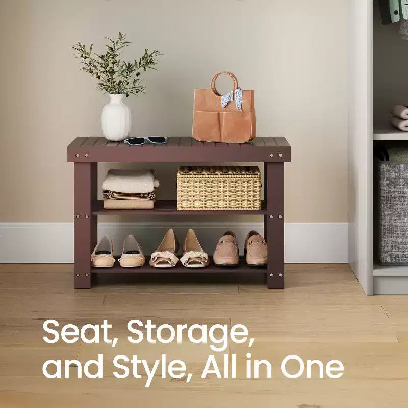 Banc à chaussures, Organisateur de rangement à chaussures à 3 niveaux en bambou, Banc d'entrée, Supporte jusqu'à 130 kg, 28,7 x 70,1 x 45,2 cm, pour entrée, salle de bain, chambre