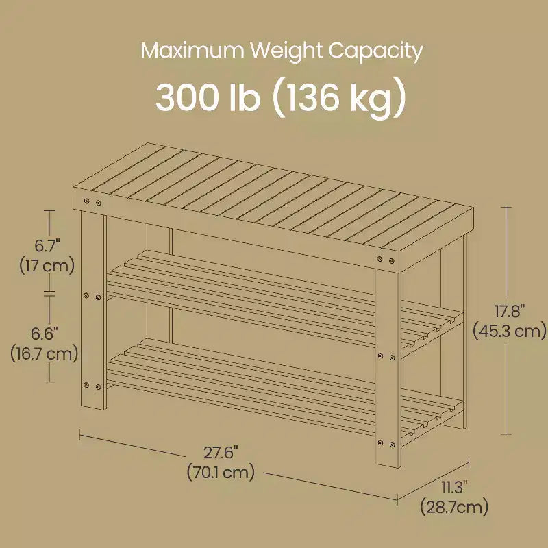 Banc à chaussures, Organisateur de rangement à chaussures à 3 niveaux en bambou, Banc d'entrée, Supporte jusqu'à 130 kg, 28,7 x 70,1 x 45,2 cm, pour entrée, salle de bain, chambre