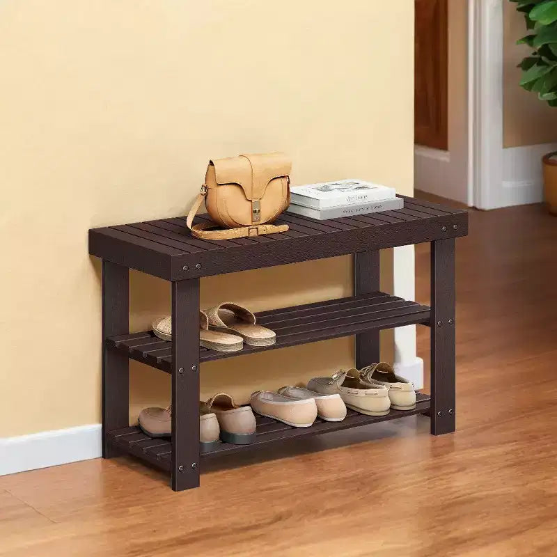 Banc à chaussures, Organisateur de rangement à chaussures à 3 niveaux en bambou, Banc d'entrée, Supporte jusqu'à 130 kg, 28,7 x 70,1 x 45,2 cm, pour entrée, salle de bain, chambre