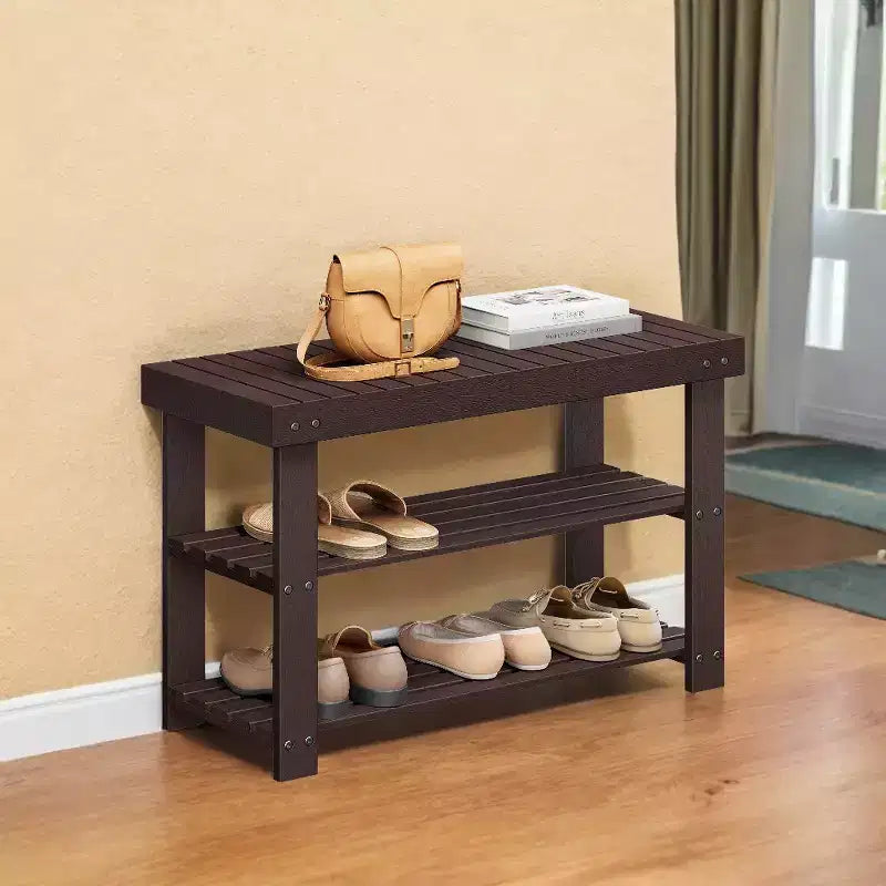 Banc à chaussures, Organisateur de rangement à chaussures à 3 niveaux en bambou, Banc d'entrée, Supporte jusqu'à 130 kg, 28,7 x 70,1 x 45,2 cm, pour entrée, salle de bain, chambre