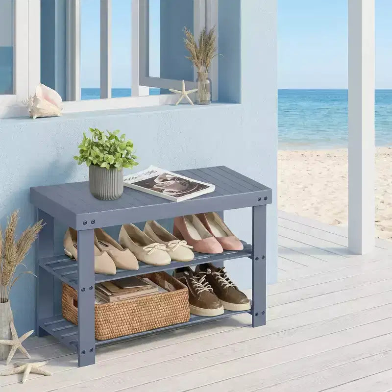Banc à chaussures, Organisateur de rangement à chaussures à 3 niveaux en bambou, Banc d'entrée, Supporte jusqu'à 130 kg, 28,7 x 70,1 x 45,2 cm, pour entrée, salle de bain, chambre