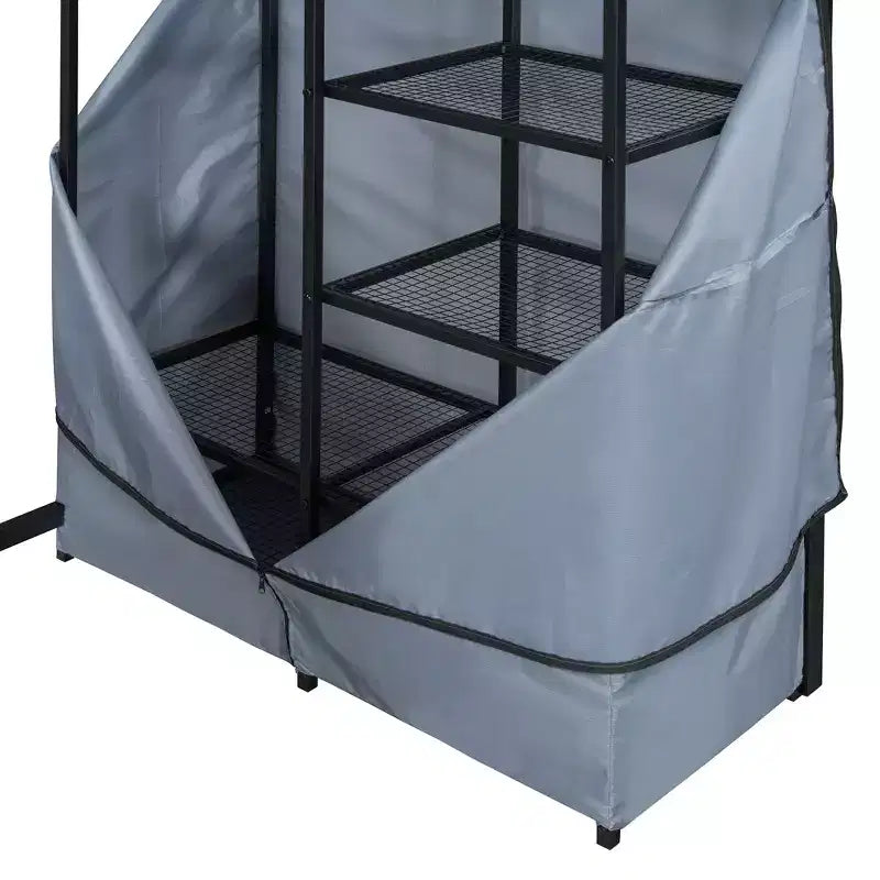 Lit mezzanine double/grand format en métal avec bureau, étagères, prise de courant, lumière LED et armoire, noir/blanc-