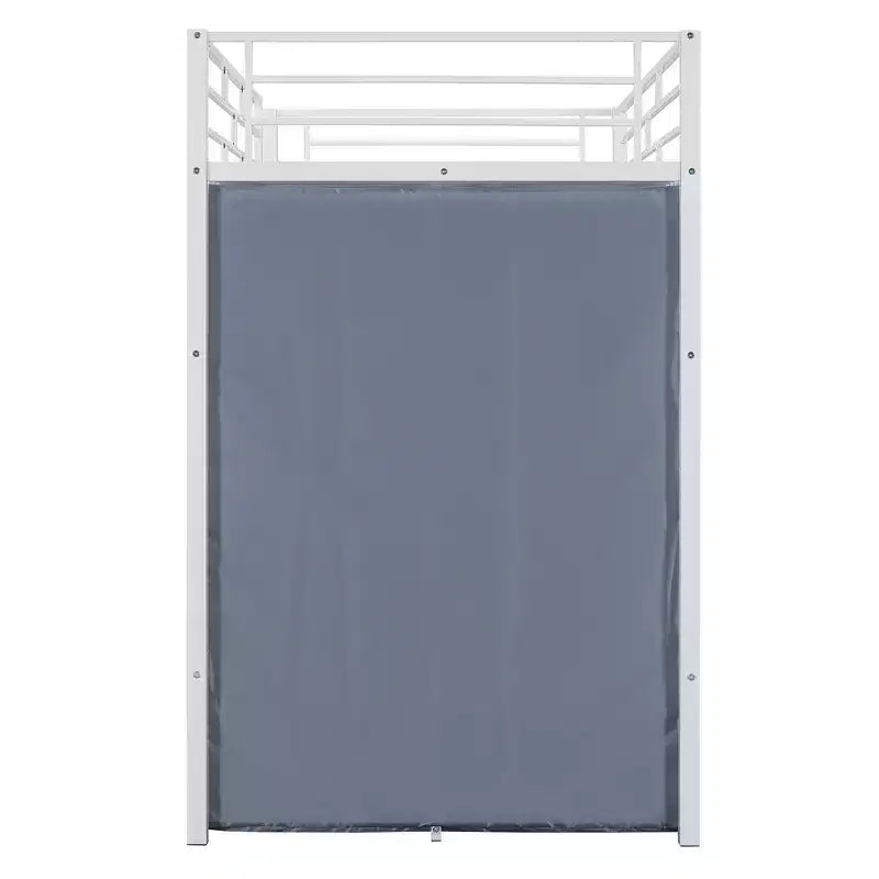 Lit mezzanine double/grand format en métal avec bureau, étagères, prise de courant, lumière LED et armoire, noir/blanc-