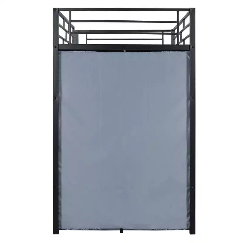 Lit mezzanine double/grand format en métal avec bureau, étagères, prise de courant, lumière LED et armoire, noir/blanc-