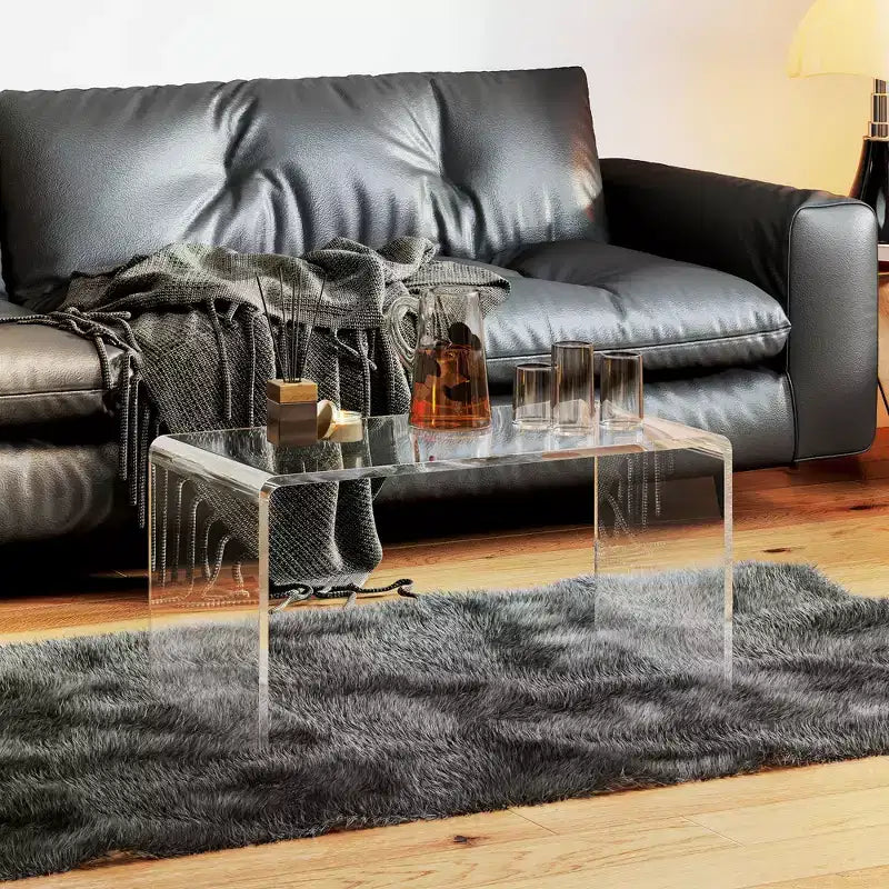 Table basse rectangulaire en acrylique 15 mm d'épaisseur effet cascade, transparent