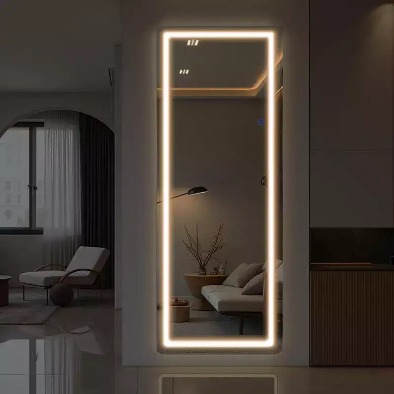 LED Aluminum Frameless Silver Full-Body Rounded Rectangle Mirror