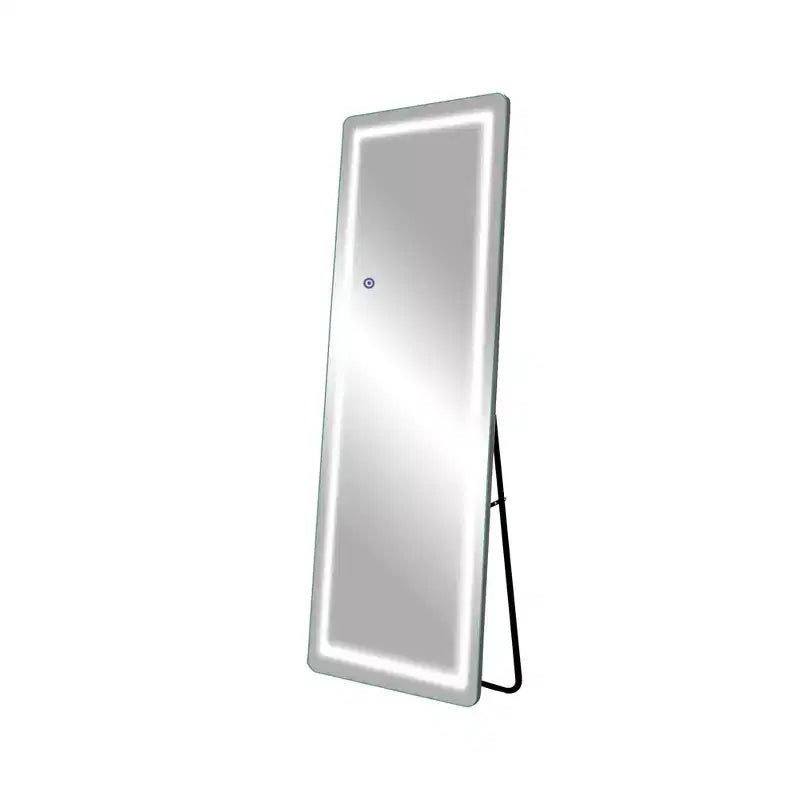 Miroir LED pleine longueur, rectangulaire, sans cadre, en aluminium, argenté, bords arrondis
