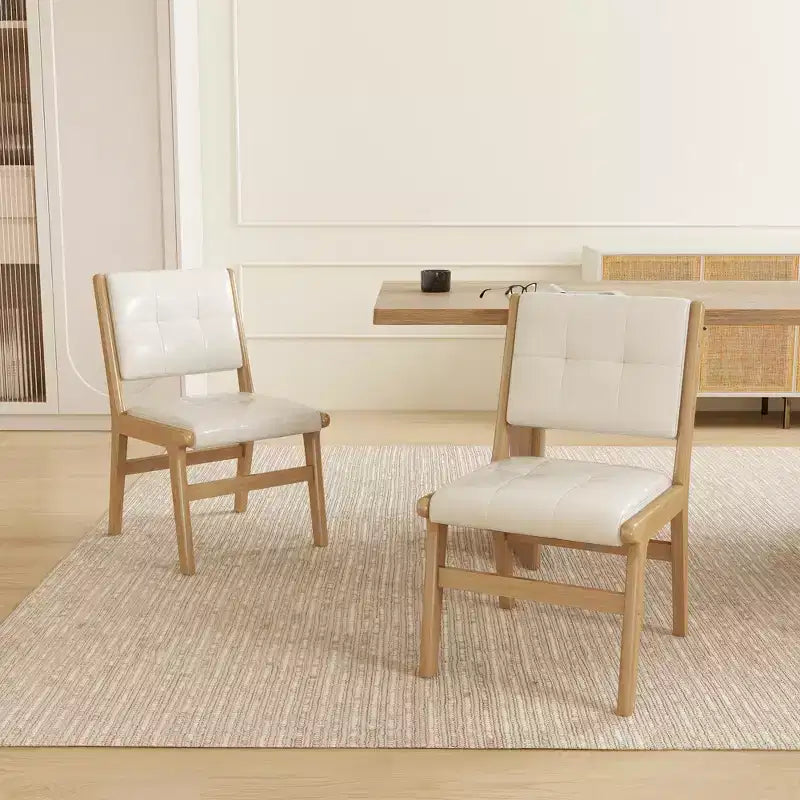 Chaises de salle à manger en bois rembourrées en similicuir capitonné (Lot de 2)