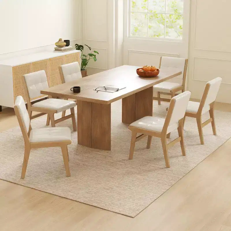 Chaises de salle à manger en bois rembourrées en similicuir capitonné (Lot de 2)