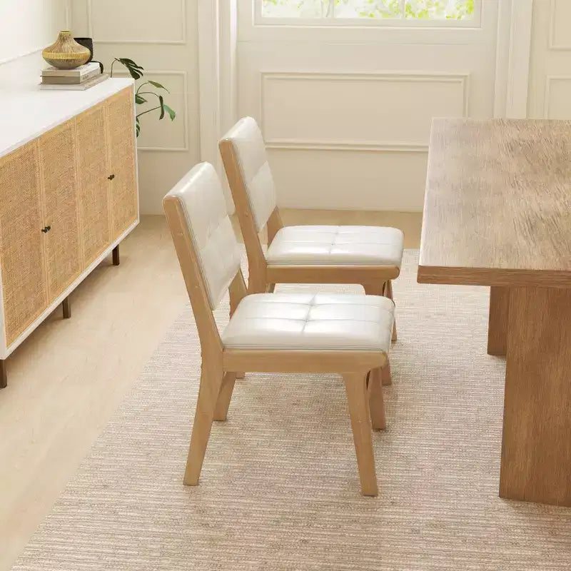 Chaises de salle à manger en bois rembourrées en similicuir capitonné (Lot de 2)