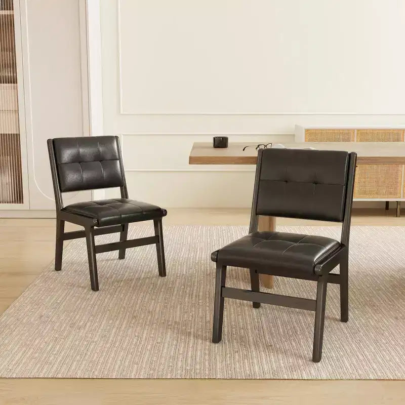 Chaises de salle à manger en bois rembourrées en similicuir capitonné (Lot de 2)