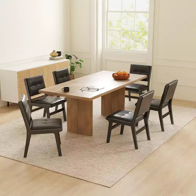 Chaises de salle à manger en bois rembourrées en similicuir capitonné (Lot de 2)
