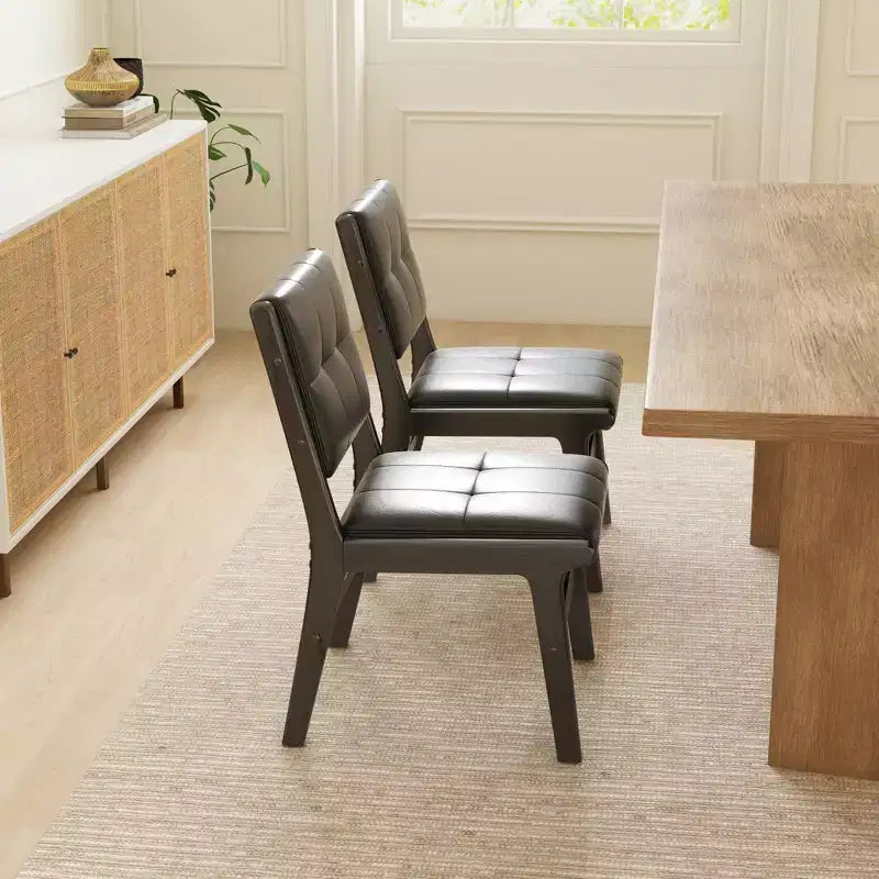Chaises de salle à manger en bois rembourrées en similicuir capitonné (Lot de 2)