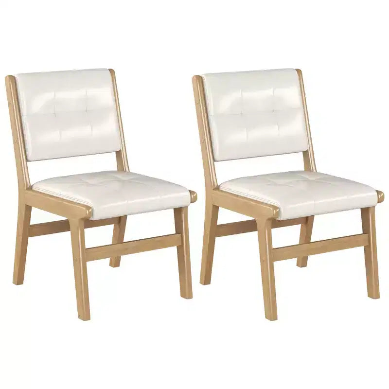 Chaises de salle à manger en bois rembourrées en similicuir capitonné (Lot de 2)