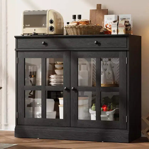 35.4 Sideboard Buffet Cabinets with Glass Door, Sideboard Cabinet with Drawer, Modern Sideboard Buffet for Bedroom, Dining Room, Living Room