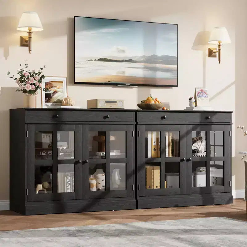 35,4 Bahuts Buffets avec Porte Vitrée, Bahut avec Tiroir, Buffet Moderne pour Chambre, Salle à Manger, Salon