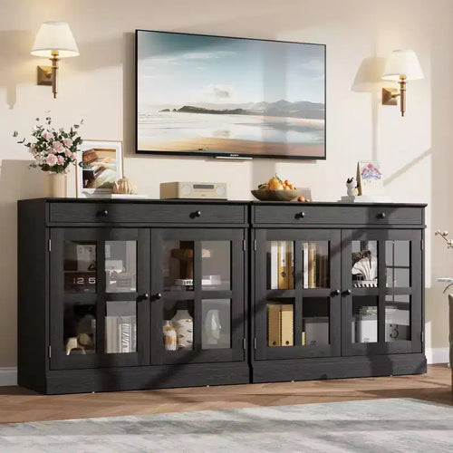 35,4 Bahuts Buffets avec Porte Vitrée, Bahut avec Tiroir, Buffet Moderne pour Chambre, Salle à Manger, Salon