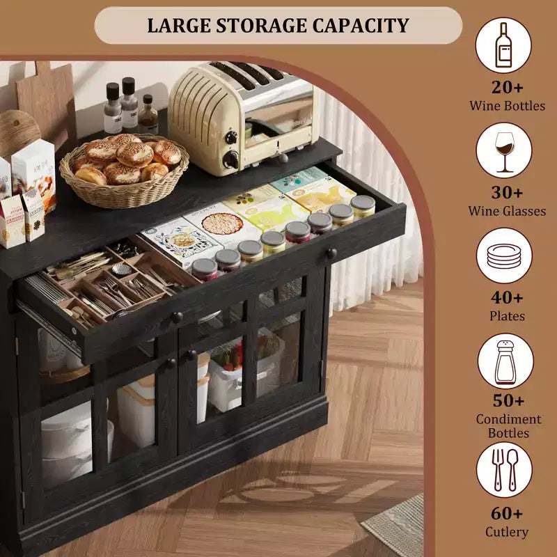 35,4 Bahuts Buffets avec Porte Vitrée, Bahut avec Tiroir, Buffet Moderne pour Chambre, Salle à Manger, Salon