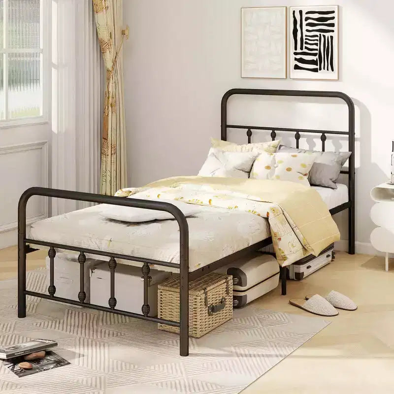 Cadre de lit grand lit/très grand lit/lit double avec tête de lit Rangement sous le lit Aucun sommier tapissier requis Noir