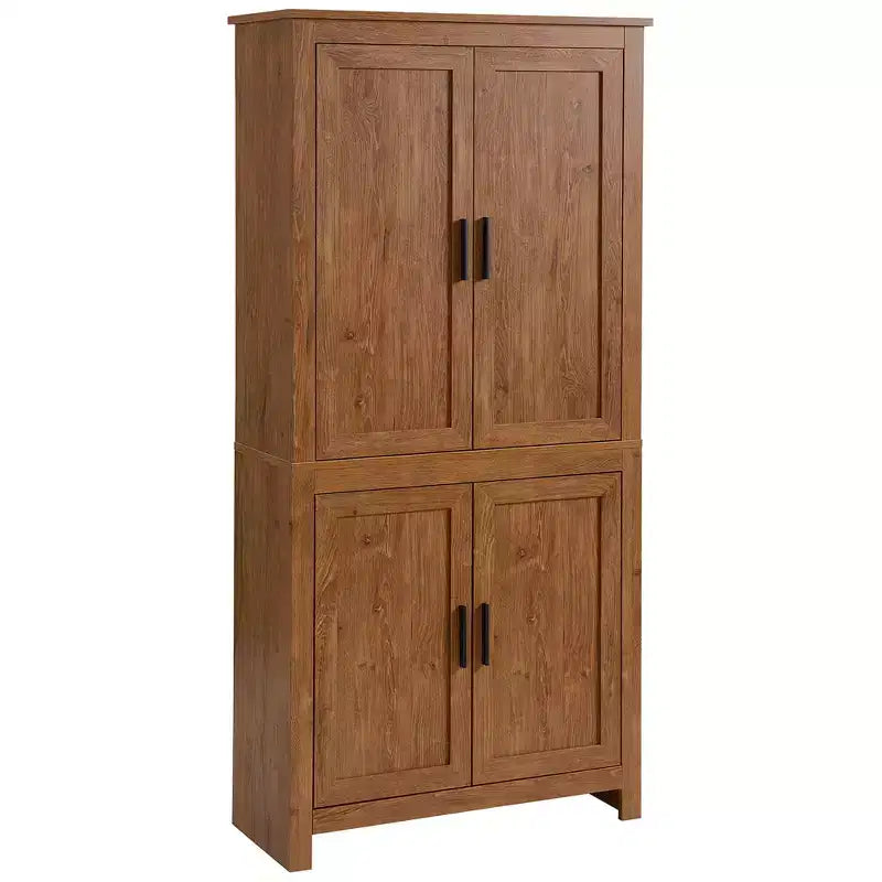 HOMCOM 64 4-Door Kitchen Pantry, Freestanding Storage Cabinet with 3 Adjustable Shelves for Kitchen, Dining or Living Room, Oak