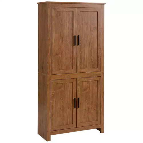 HOMCOM 64 4-Door Kitchen Pantry, Freestanding Storage Cabinet with 3 Adjustable Shelves for Kitchen, Dining or Living Room, Oak