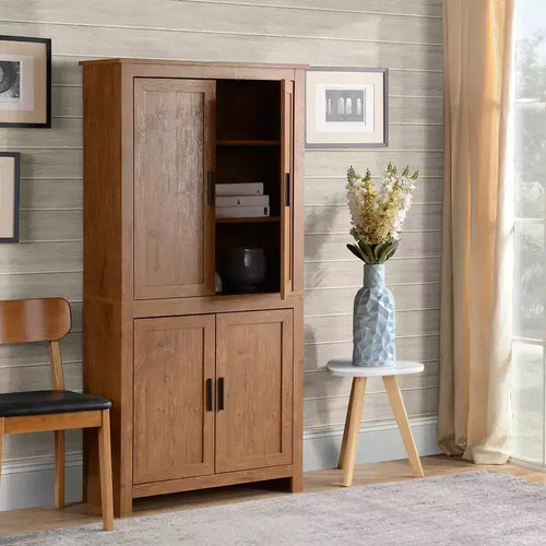 Garde-manger de cuisine 4 portes de 64 po, meuble de rangement autonome avec 3 étagères réglables pour la cuisine, la salle à manger ou le salon, chêne